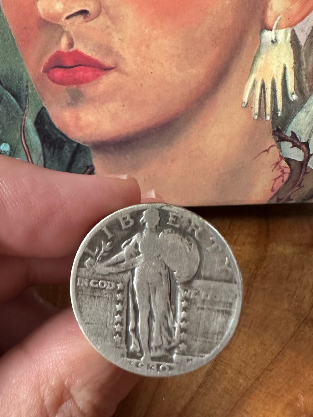 Antique Vintage Native American US 1930 Standing Liberty Quarter Ring